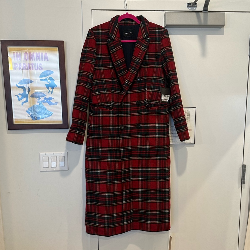 Reformation “Middlebury” red plaid wool blend coat M NWT - Picture 3 of 7
